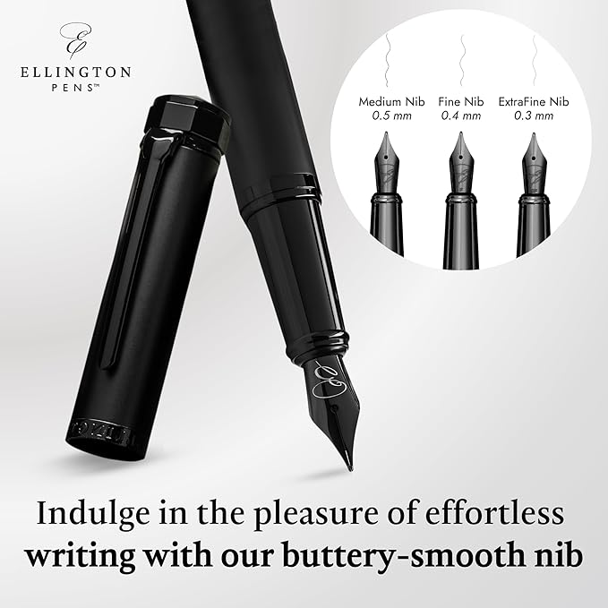 Luxury Fountain Pen Set- Fountain Pens for Writing - Smooth Fine Nib - Includes Refillable Ink Converter, 3 Ink Cartridges [Black & Blue], Gift Box - Elegant Calligraphy