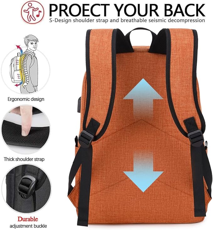 KYALOU Laptop Backpack, Lightweight Bookbag Casual Daypack for Men and Women, College with USB Charging Port - Light Brown