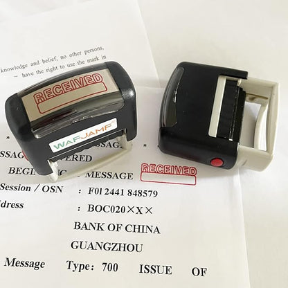 WAFJAMF Self Inking Rubber Stamp - Office Message Stamp - Red Ink, Medium