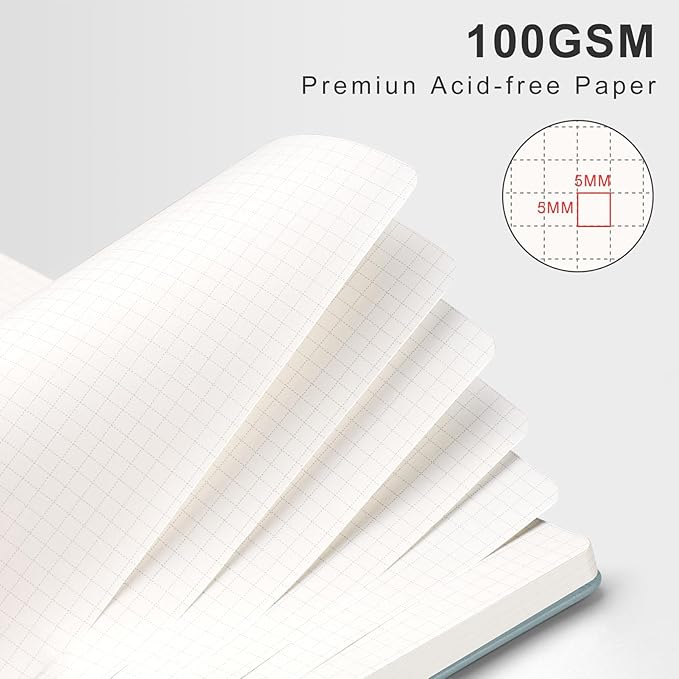 AHGXG Graph Paper Notebook - Spiral Notebook 8.5" x 11", A4 Large Hardcover Leather Journal Grid Notebook, 100 gsm Thick Graph Paper,Journals for School Writing Graphing Engineering Math, GrayBlue