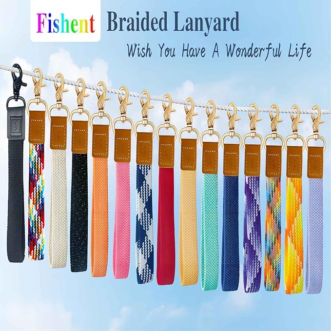Fishent Stretchy Wristlet Keychain,Braided Cute Wrist Lanyards for Keys, Key Chain Holder for Women Men, Wrist Strap Keychain for Car Keys Phone Camera Wallet ID Badges Card (Lavender)