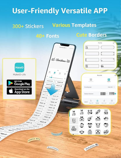 MakeID Label Maker Tape - Self-Adhesive Sticker Label Tape Refill Compatible with MakeID L1 Q1 Label Machine - Waterproof 6-Layer Laminated Film, Split-Back Design, 0.63"x13' (16mm x 4m)