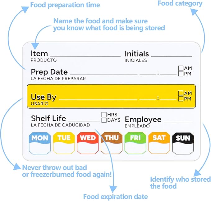 Restaurant Quality Shelf Life Food Rotation Labels, 2” x 3” Self-Adhesive Removable Freezer Food Labels Stickers, Perfect for Reusable Containers, Food Date Sticker (Large, Count, 2)