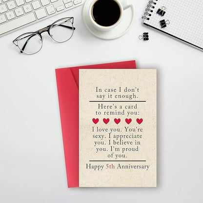 5 Year Anniversary Card Gifts for Him Her,Happy 5th Anniversary Card for Woman Men,Wood Anniversary Card Gifts for Husband Wife,5th Wedding Anniversary Card