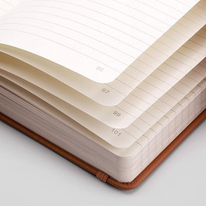 EMSHOI Lined Journaling Notebooks - 120gsm Thick Leather Journal with Sticky Notes, 256 Numbered Pages A5 Hardcover College Ruled Notebook for Women Men Work School Writing, 5.75" x 8.38"-Brown