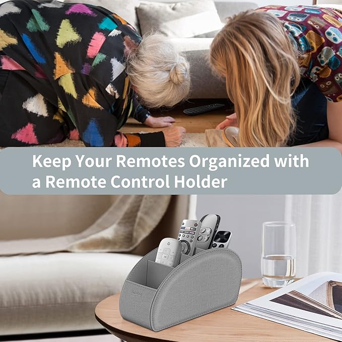 Remote Control Holder with 5 Compartments, KENOBEE Anti-slip Desktop Caddy Storage Organizer for Remote Controllers, Office Supplies, Makeup Brush, Media Accessories, Denim Gray