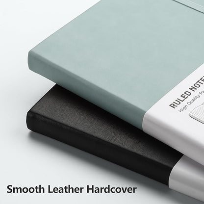 RETTACY Journaling Notebooks, A5 Lined Journal Notebook with 192 Numbered Pages, 5.7'' × 8.3'' Medium Size, for Writing, Work, Office, Leather Hardcover, 100 GSM Thick Paper (Blue-gray)
