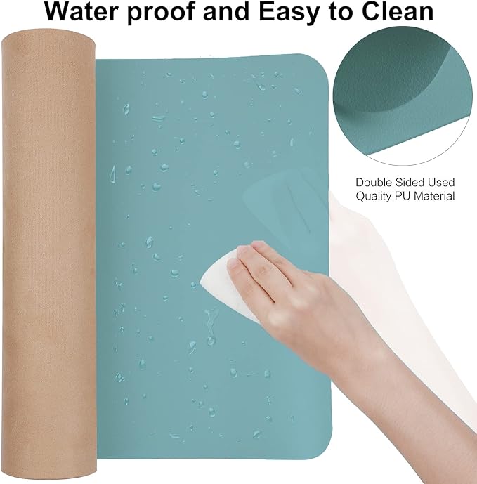 Boutilon Leather Desk Pad 24"x 14" Non-Slip Mouse Pad,Office Desk Mat,Waterprooft PU Leather Desk Blotter,Desk Pad Protector,Desk Writing Pad for Home Office Decor (S-Light Blue)