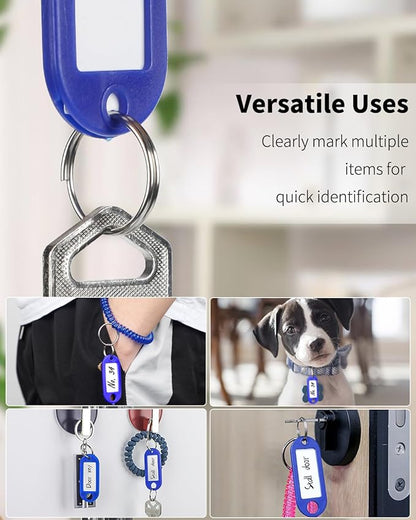 Uniclife 40 Pieces Key Tags 2 Inch Soft Plastic Key Chain Tags with Blank Paper Labels Clear Windows Protective Films and Split Rings Flexible Item Identifiers, Blue