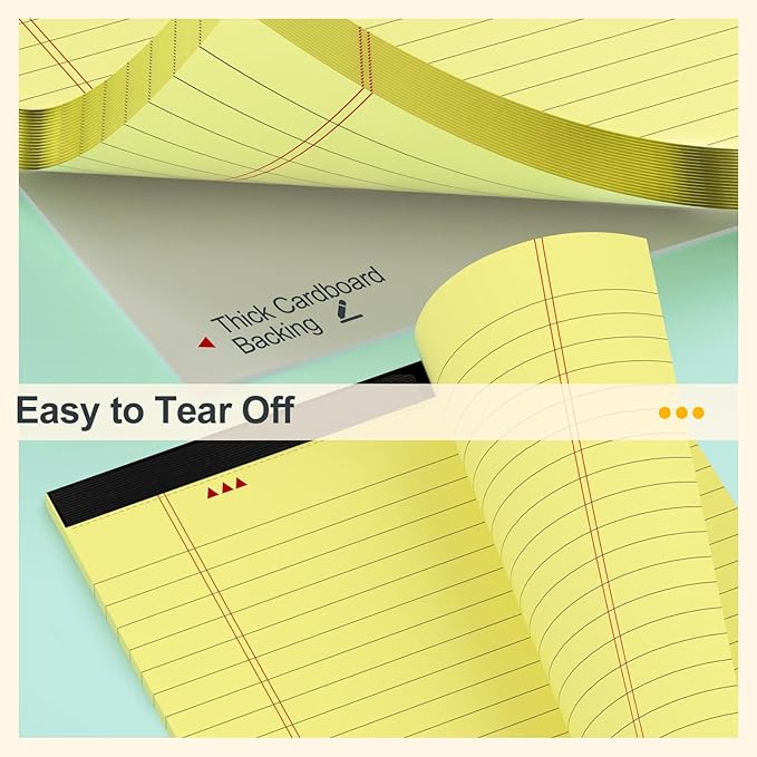 Small Yellow Legal Pads 5×8 – 12 Pack College Ruled Notepads with Perforated Pages and Double Sided Printing, Ideal for Work, Study, 80gsm Premium Thick Paper, Writing Pads 5"x8" 30 Sheets/60 Pages