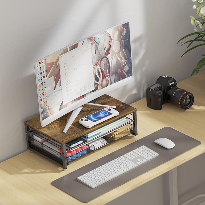 gianotter Computer Monitor Stand Riser, office organizer with Drawer, Office Organizers Storage for Classroom Office Supplies (Wood)