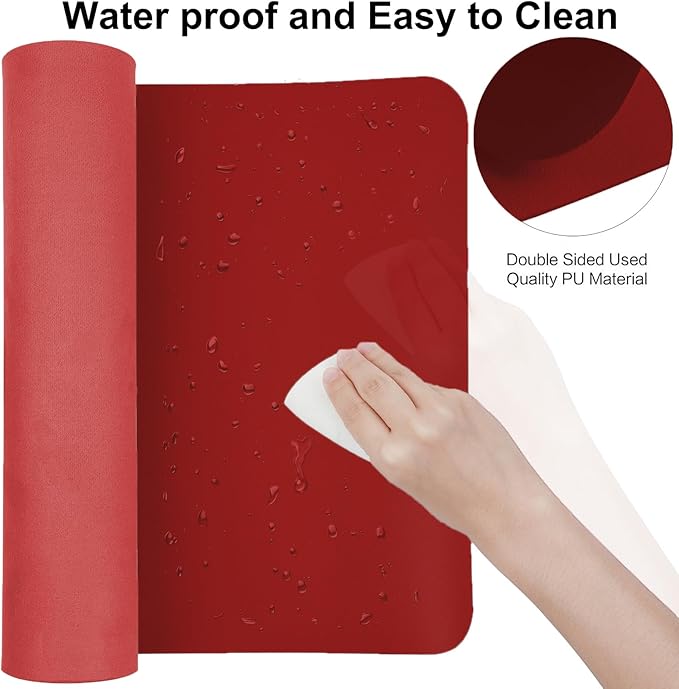 ‎Boutilon Leather Desk Pad 30" x14",Non-Slip Mouse Pad,Office Desk Mat,Waterprooft PU Leather Desk Blotter,Desk Pad Protector,Desk Writing Pad for Home Office Decor (M-Red)