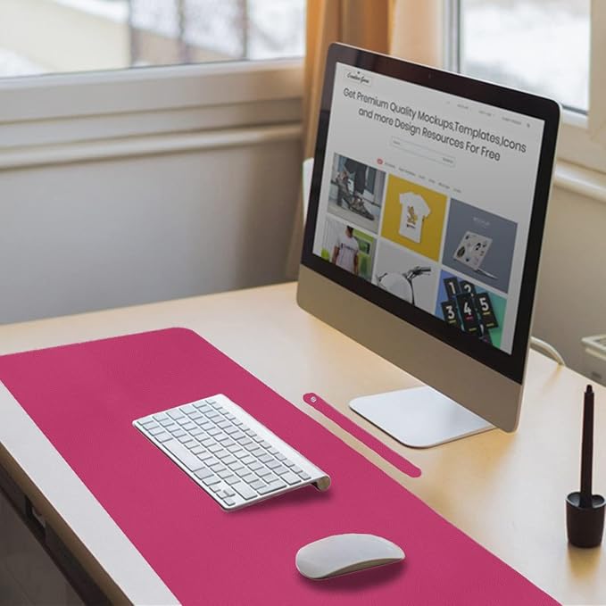 ‎Boutilon Leather Desk Pad 24"x 14" Non-Slip Mouse Pad,Office Desk Mat,Waterprooft PU Leather Desk Blotter,Desk Pad Protector,Desk Writing Pad for Home Office Decor (S-Rose Pink)