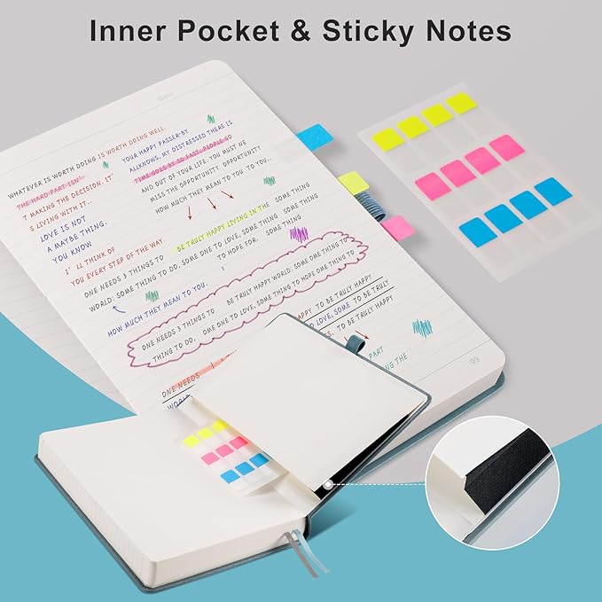 EMSHOI A5 Hardcover Leather Journal - 320 Pages, 100GSM Thick Notebook Lined Journal for Writing Women & Men, College Ruled, Sun Design- GrayBlue (5.75" x 8.38")
