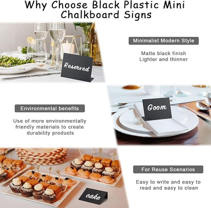 BOOMIBOO 12 Pack 4"x3"Mini Chalkboard Signs, Reusable and Reserved Table Signs, Easy to Write and Wipe Out, Food Labels for Parties - Buffets - Birthdays -Bakery-Table Numbers-Weddings