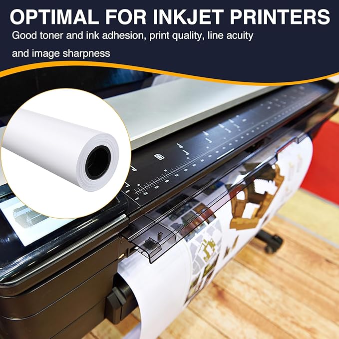 VOISEN Wide Format Paper,4 Rolls Plotter Paper 36 In x 150 Ft, 20lb CAD Bond Rolls on 2" Core for CAD Printing on Wide Format Ink Jet Printers