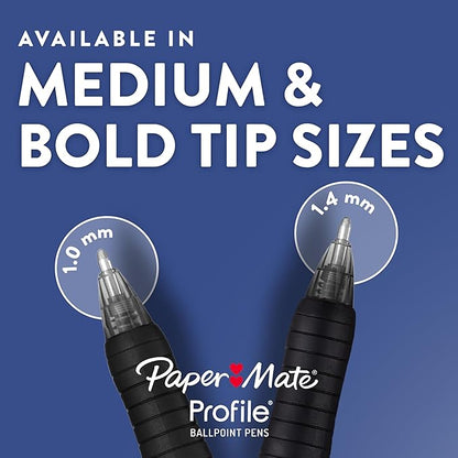 Paper Mate Profile Retractable Ballpoint Pens, Bold Point (1.4mm), Black, 12 Count