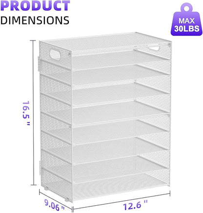 Marbrasse Paper Organizer Letter Tray, 9 Tier Mesh File Organizer with Handle, Paper Sorter Desk Organizer for Home Office Supplies - White