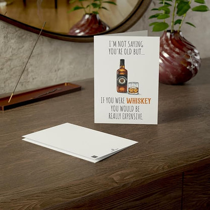 Funny Birthday Card for Men, Husband, Him, Boyfriend, Humorous Bday Gifts For 40th 50th 60th 70th 80th, Whiskey Greeting Birthday Card Premium Quality Cardstock, Kraft Envelope & Sticker