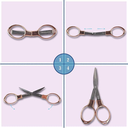 JubileeYarn Portable Travel Safety Folding Scissors Set, One Gold, One Silver, Two Thread Snips, and a Fabric Measuring Tape