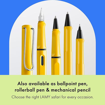 LAMY safari yellow - Fountain Pen with ergonomic grip & polished Left-Handed steel nib (LH) in size M - ideal for any Writing & Calligraphy - including LAMY T 10 blue cartridge