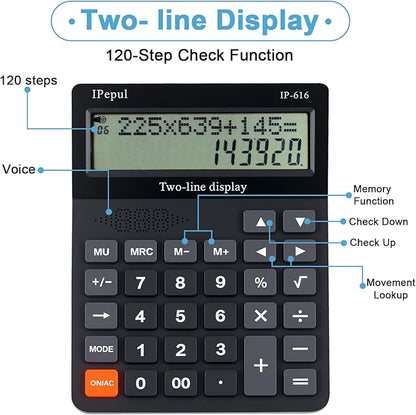Desk Calculator, IPepul Basic Desktop Calculators Big Buttons and 2 Line Display, 4 Function Simple Calculator, Large Talking Calculator Office Supplies for Office Business School Students