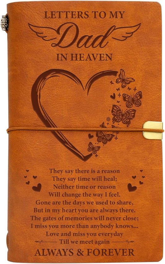Vetbuosa Letter to Dad in Heaven Leather Journal,Memorial Gifts for Loss of Dad,Bereavement Gifts for Loss of Father,Bereavement Gift Idea,In Memory of Loved One Gifts