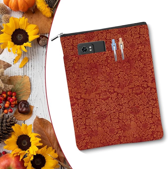 Vintage Flower Bird Book Sleeve Book Lovers Gifts Autumn Style Waterproof Book Cover Book Accessories Book Covers for Paperbacks Book Pouch Book Protector with Front Pocket for Women Girls Book Lover
