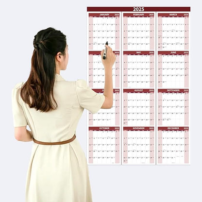 2025 Wall Calendar 34.8" x 22.8" Large Vertical Yearly Wall Hanging Calenda with Julian Date Thick Paper Calendar 12 Month Annual Wall Planner for Wall Office Fridge(Red)