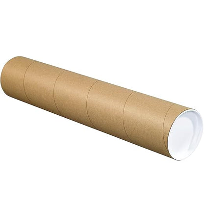 BOX USA BP4018K Mailing Tubes with Caps, 4" x 18", Kraft (Pack of 15)