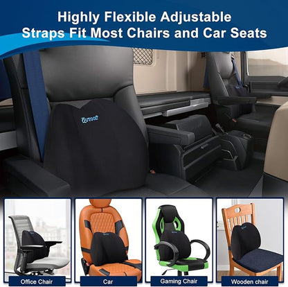 QUTOOL Lumbar Support Pillow for Office Chair, Memory Foam Low Back Support for Car,Back Pain Relief, Ergonomic Back Cushion for Desk Chair,Gaming Chair,Adjustable Strap and Washable Cover