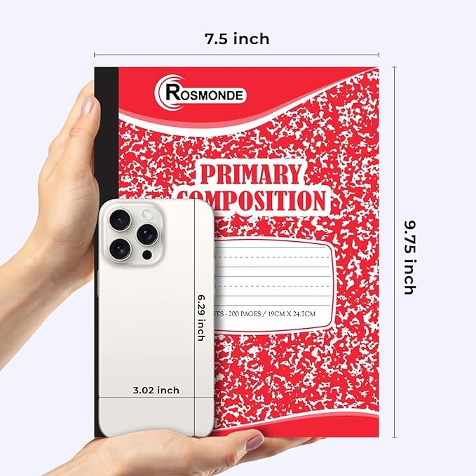 Composition Notebooks Primary Ruled 50 Pack, 200 Pages (100 Sheets), Color Marble Composition Notebook, Sewn Binding Hard Cover, Primary Composition Notebook for Kids, Writing Dotted Lined