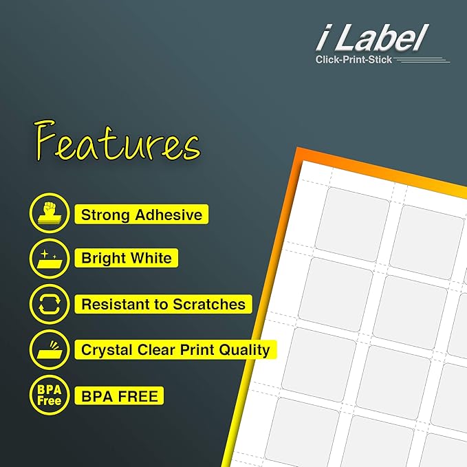 24UP 1.5" x 1.5" Square Labels for Laser & Inkjet Printers[200 Sheets,4800 Labels]
