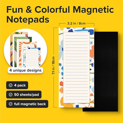 X-bet MAGNET Magnetic Notepads for Refrigerator 4 pack 50 sheets, 70g double gummed paper with color printing