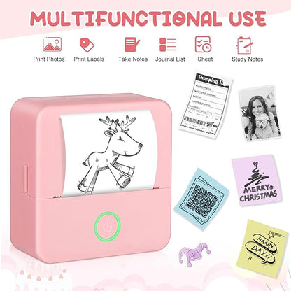 Mini Thermal Printer, Portable Mini Printer with 10 Rolls Printing Paper, Sticker Printer Machine, Mini Pocket Printer for Photos, Journals, DIY, Study Printer Compatible with Android & iOS