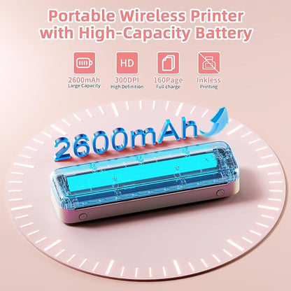 Phomemo M834 (Upgraded) Portable Printer, Wireless Bluetooth Thermal Printer, Support Multi-Size Thermal Paper, Compatible with iOS, Android & PC, Mobile Printer for Travel, Office, School, Pink