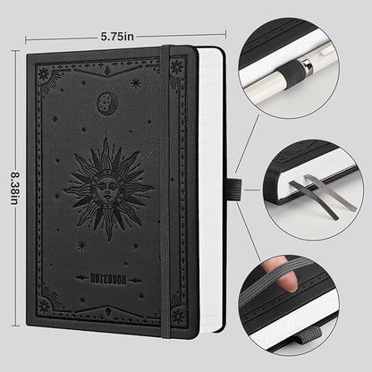 EMSHOI Bullet Dotted Journal Notebook - 320 Pages, 100gsm Thick Paper, A5 Hardcover Leather, Dot Grid Notebook for Women Men Work Writing, Bullet Journaling, Drawing, 5.75 x 8.38, Black