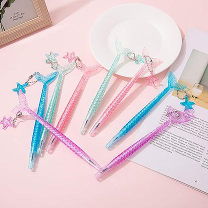 YYaaloa 12pcs Cute Mermaid Novelty Gel Ink Writing Pens 0.5 mm Black Ink Fun Kawaii Pens Bulk for Kids Office School Supplies Birthday Baby Shower Christmas Gift