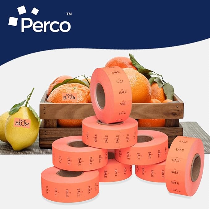 Perco Sale Labels for Perco 1 Line Labeler Gun, Fluorescent Red - 4 Sleeve, 32,000 Labels
