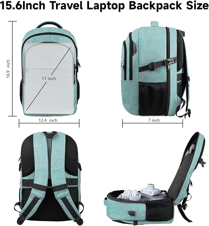 Lapsouno Business Laptop Backpack, Travel Laptop Backpack, Backpack, Anti Theft Sturdy 15.6 Inch TSA Friendly with USB Port, Water Resistant College School Computer Bag Gifts for Men Women,Lake Green