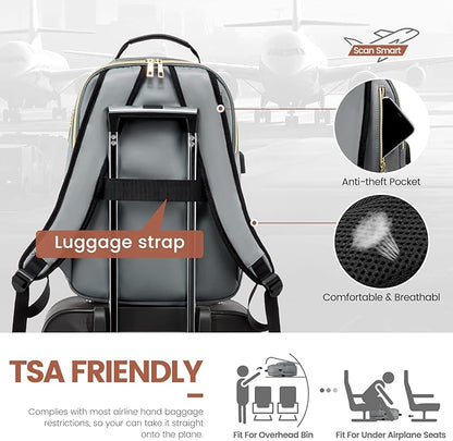 LOVEVOOK Laptop Backpack for Women 15.6 inch,Cute Womens Travel Backpack Purse,Professional Laptop Computer Bag,Waterproof Work Business College Teacher Bags Carry on Backpack with USB Port,Grey