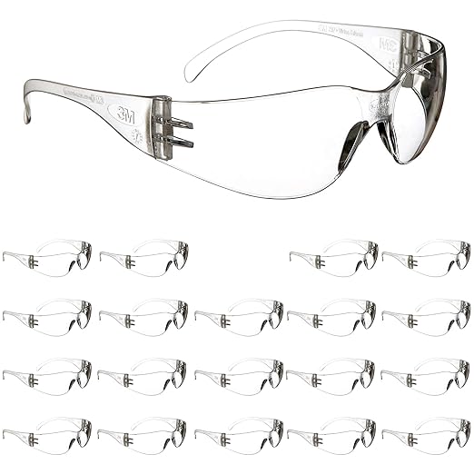 3M Safety Glasses, Virtua, 20 Pair, ANSI Z87, Unisex, Anti-Fog, Scratch Resistant, Clear Lens, Clear Frame, Affordable Eye Protection, Lightweight, Wraparound Coverage