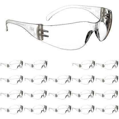 3M Safety Glasses, Virtua, 20 Pair, ANSI Z87, Unisex, Anti-Fog, Scratch Resistant, Clear Lens, Clear Frame, Affordable Eye Protection, Lightweight, Wraparound Coverage