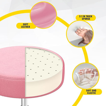 Rolling Stool, Heavy Weight Capacity 250lb, PU Leather Rolling stools, Ultra Soft Padded Seat, Rolling Stools with Wheels and Footrest, 360° Swivel, Spa Drawing Salon Work Office Tattoo Stool (pink)