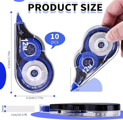 Correction Tape, 10 Pack Correction Tape Easy To Use Applicator for Instant Corrections, 39 ft Each Correction Tape for Study Supplies and Office Products (Blue)