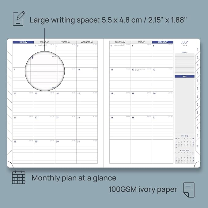 POPRUN 2025 Weekly Planner 8.5" x 11", Quarter-Hourly Appointment Book with PU Leather Soft Cover, Dual Pockets, Gift Box, Monthly Tabs, 100GSM Thick Paper, Sunday Start - Pacific Green