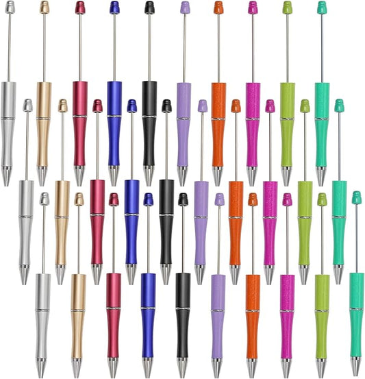 jiebor 30Pcs Beadable Pens Plastic Bead Black Ink Ballpoint Diy Cute Cool Pens for Teacher Bridal Graduation Gift Office Supplies
