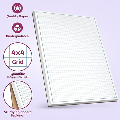 Graph Paper Pad for Blueprint Drawings, Drafting, Engineering Drawing, and Planning - Graph Paper 8.5x14 Blueprint Quadrille Grid Paper Pads with Blue Lines, High Brightness 50 Sheets (1-Pack)
