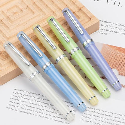 Jinhao 82 Acrylic Fountain Pen, Iridium Extra Fine Nib with Ink Converter, Transparent Purple Classic Design Smooth Writing Pen (Silver Trim)
