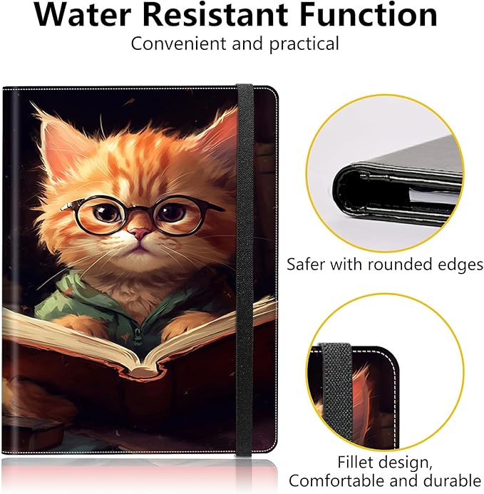 PU Leather Padfolio Folder Clipboard Portfolios Organizer Conference Document Organizer with Business Card Holder Storage Clipboard Writing Pad,Kitten with Glasses